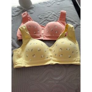 Floral Print Front Button Bra 2 Pack Yellow Pink Comfortable Sleep Lounge Bras